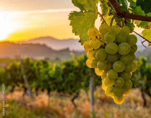 Obraz シャインマスカットの農場と朝焼け