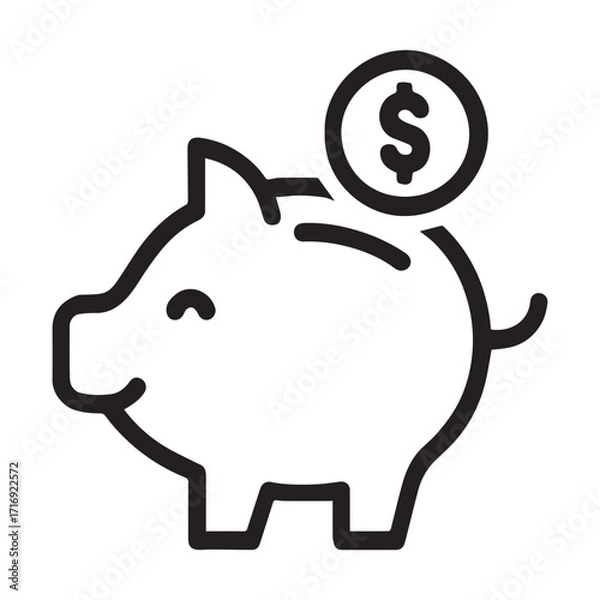 Fototapeta Piggy Bank Icon with Dollar Coin
