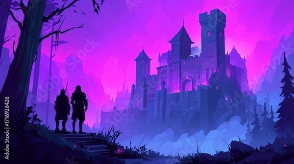 Obraz Futuristic Haunted Castle With Mecha Guards