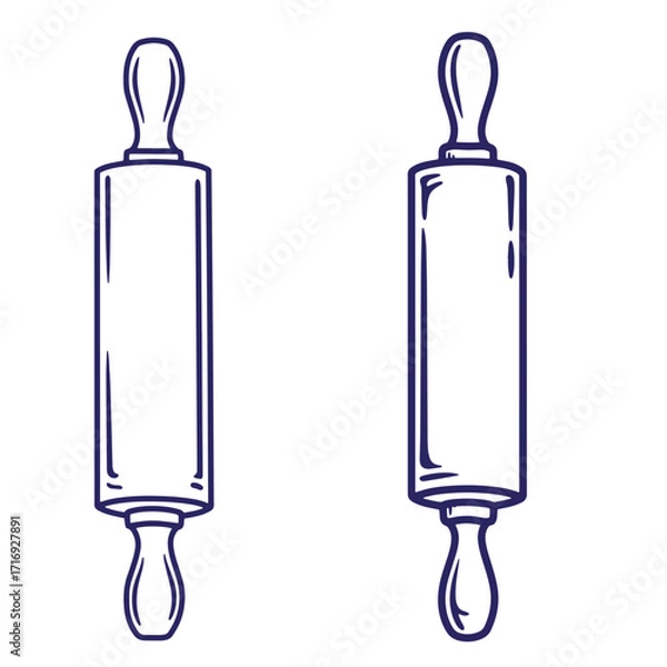 Fototapeta Two simple outline illustrations of rolling pins perfect for culinary themed design projects.