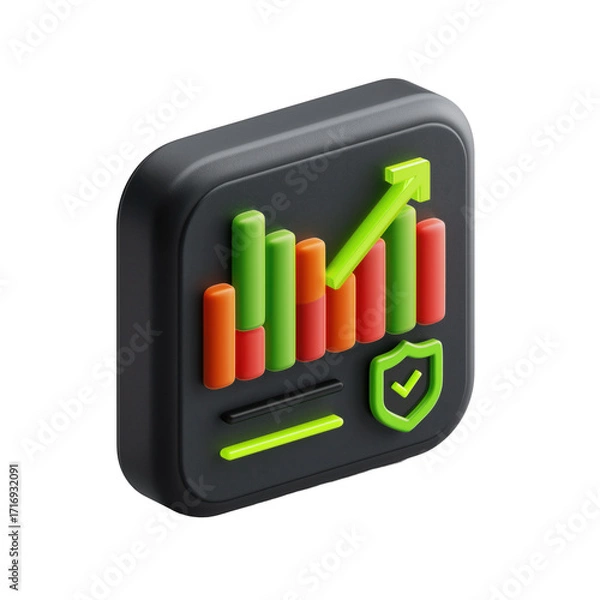 Fototapeta 3D App Icon: Secure Growth Chart, Upward Trend
