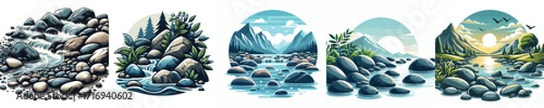 Fototapeta Vector image of river stones with white background