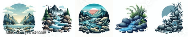 Fototapeta Vector image of river stones with white background
