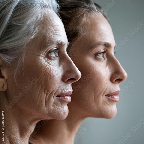 Fototapeta Side Profile Aging Comparison Portrait