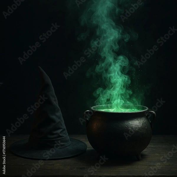 Fototapeta Witch Hat with Bubbling Cauldron