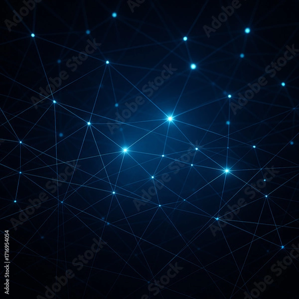 Fototapeta 青と黒のグラデーションに光るネットワークの抽象背景