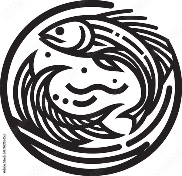 Fototapeta Vector illustration of a fish in a circle on a white background.
