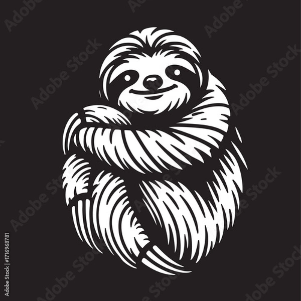 Fototapeta Sketch of the sloth on a black background. Vector illustration