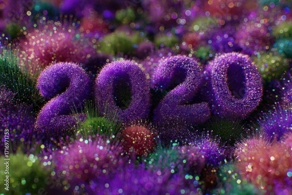Fototapeta A beautiful arrangement of purple flowers adorned with glitters, creating a magical and enchanting atmosphere.