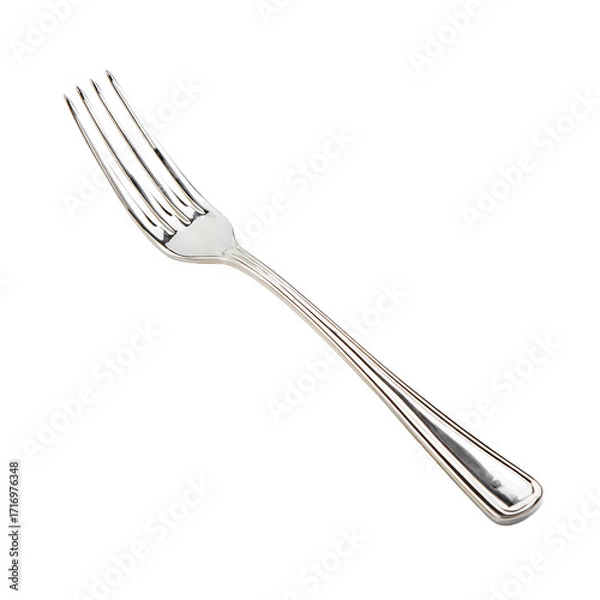 Fototapeta Classic silver fork polished finish isolated on white ideal for food styling restaurant branding culinary design elements dining concepts and elegant kitchen visuals