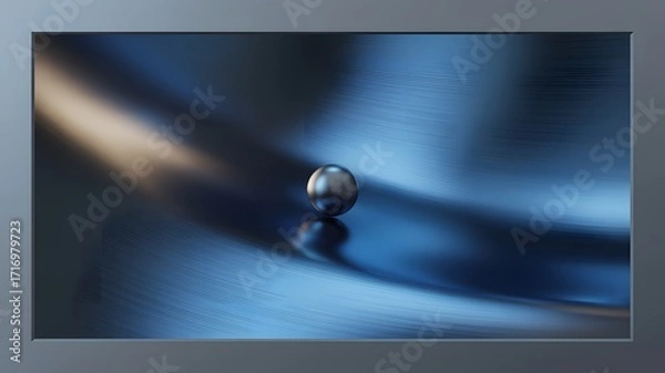 Fototapeta Single water droplet reflecting light on a textured blue surface