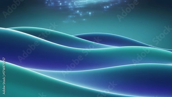 Fototapeta Abstract flowing waves of blue and teal underwater with light reflections