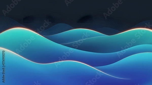 Fototapeta Abstract flowing waves of blue and teal with glowing edges