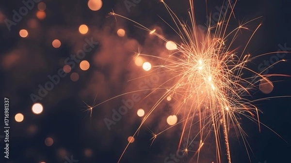 Fototapeta Sparkler bursts with light against bokeh background. Captures holiday magic, celebration concept. Suitable for marketing, event promotions, web banners.
