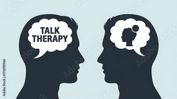 Fototapeta Two people face each other in talk therapy. Mental health concept. For marketing, design, editorial, web use.