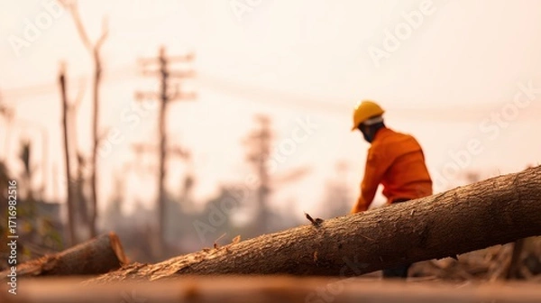 Fototapeta Humanitarian tech assisting infrastructure rebuilding, Post-disaster regeneration