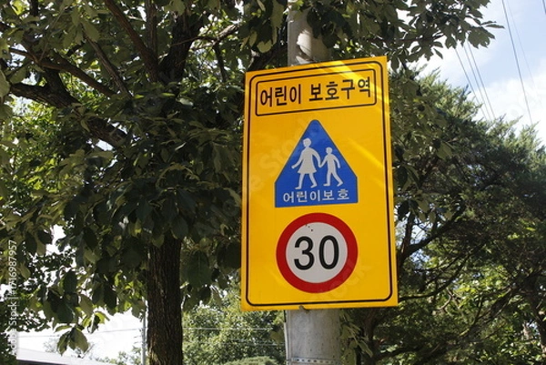 Fototapeta 어린이 보호구역 속조 제한 표지판
