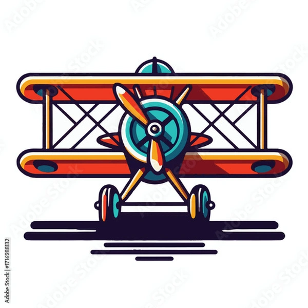 Fototapeta biplane, airplane, plane, aircraft, air, propeller, flight, sky, vintage, aeroplane, old, fly, retro, aviation, transport, wing, pilot, travel, illustration, red, background, vector, transportation, w