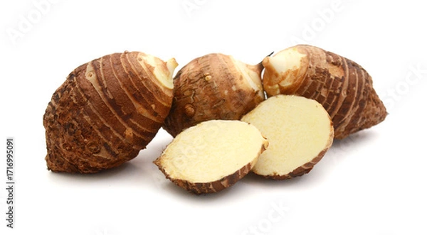 Obraz Taro corm on white background

