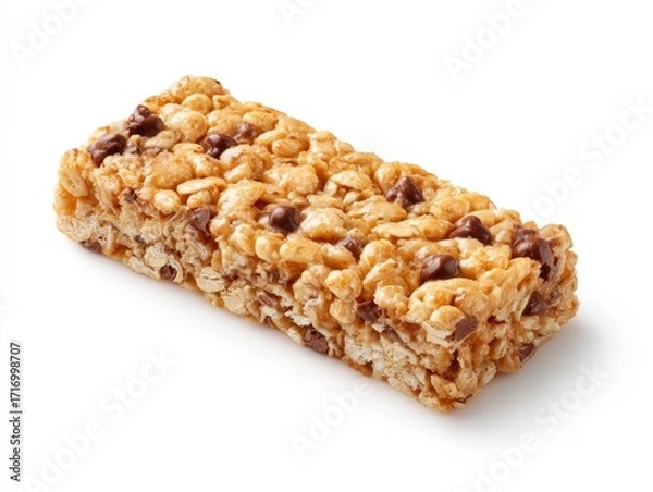 Fototapeta A delicious and healthy granola bar, perfect for a quick snack or breakfast on the go. The bar is packed with wholesome ingredients, including oats and chocolate chips.