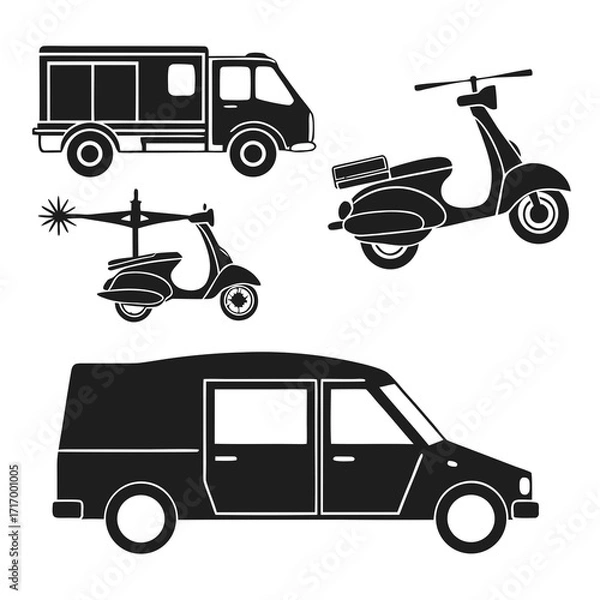 Obraz Delivery Vehicles and Modified Scooter Silhouettes