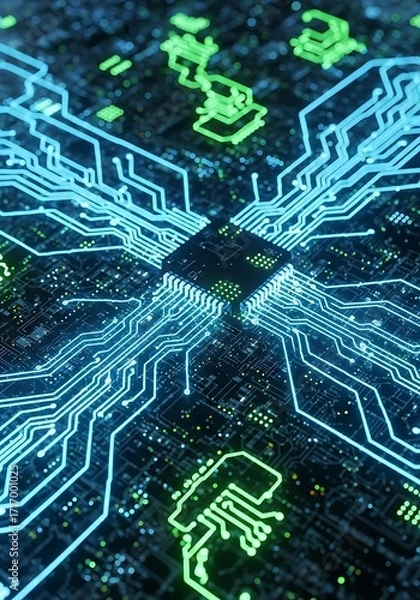 Obraz Illuminated circuit board pattern conveying digital connectivity