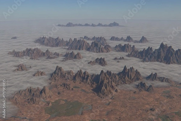 Obraz Misty mountain range over a desert landscape