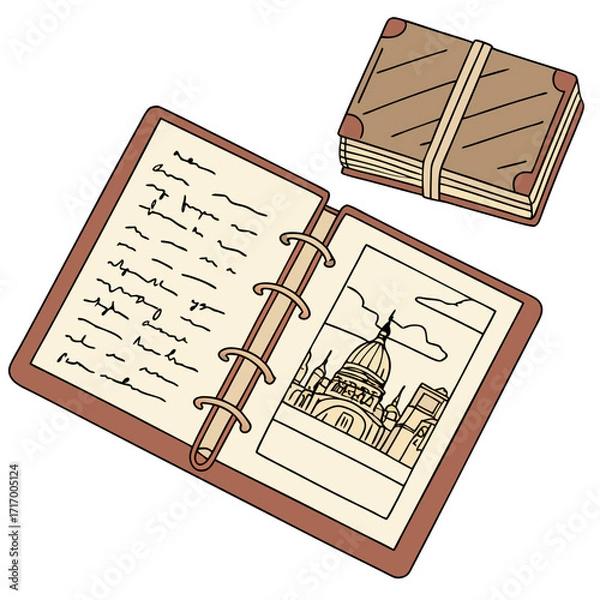 Obraz Open Travel Journal With Handwritten Notes And A Photo