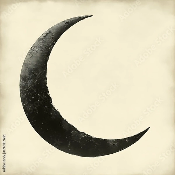 Obraz Crescent moon, dark, textured, on aged paper