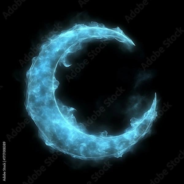 Obraz Crescent moon, ethereal, glowing light blue, smoky