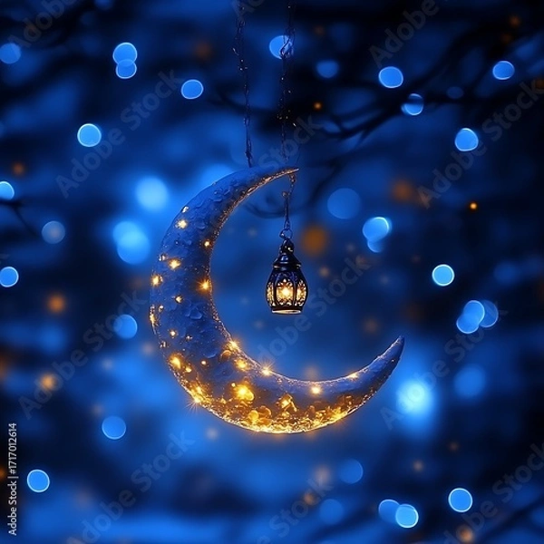 Obraz Crescent moon, lantern, night, bokeh, glow