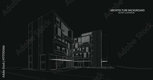 Fototapeta 3d wireframe of building. sketch design.Vector
