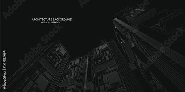 Fototapeta 3d wireframe of building. sketch design.Vector
