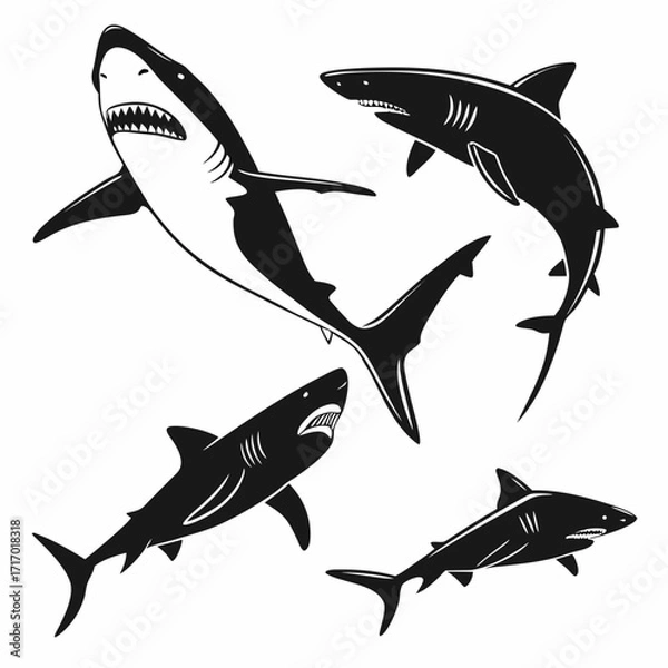 Fototapeta Four Shark Illustrations with Detailed Features sharks