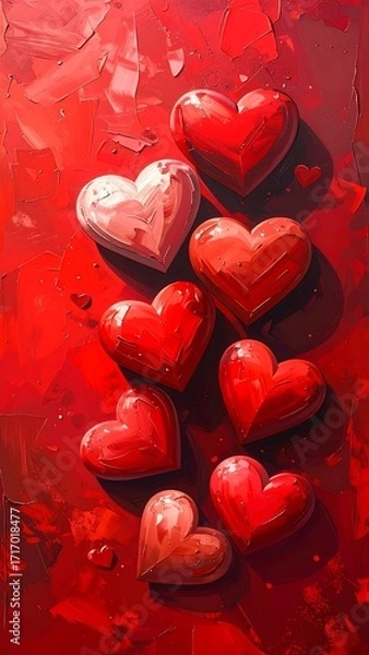 Obraz Hearts on a textured red surface
