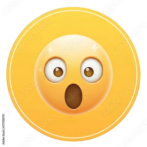 Fototapeta Shocked emoji face with wide eyes and open mouth on a yellow circular background