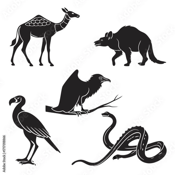Fototapeta Group of Stylized Animal Silhouettes On White camel