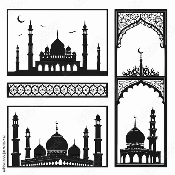 Fototapeta Islamic Architecture Silhouettes With Decorative Borders