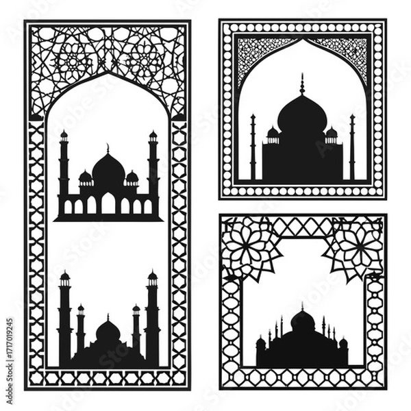 Fototapeta Islamic Archways With Mosque Silhouettes architecture