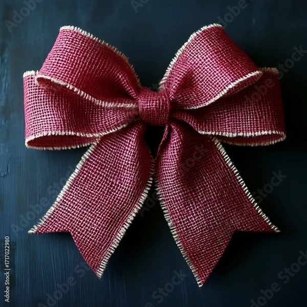 Obraz Crimson burlap ribbon bow on dark background