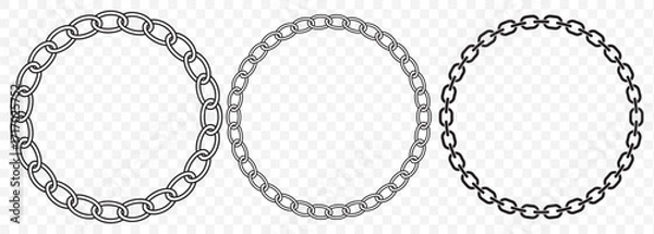 Fototapeta Monochrome set different type of metal chains in silhouette style. Seamless shape, for graphic design of logo, emblem, symbol, sign, badge, label, stamp, isolated on Transparent background.  EPS 10.