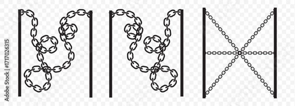Fototapeta Metal chain link set in various sizes and styles, vector illustration, heavy-duty chains, isolated on Transparent background, industrial use. EPS 10.