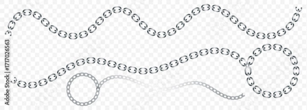 Fototapeta Three rows of simple black chain link illustrations. Simple Silver outline of a metal chain with connected links. Vector hand-drawn doodle illustration on Transparent Background. EPS 10.