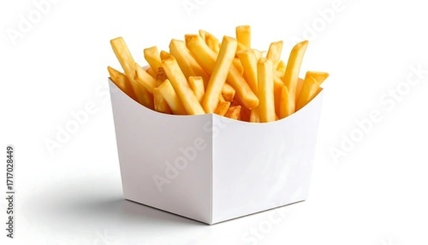 Obraz Crispy golden french fries in a white cardboard container