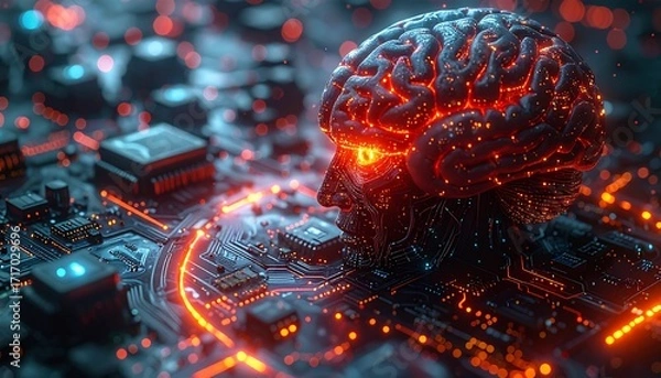 Fototapeta Artificial Intelligence Mind. Conceptual Digital Brain. AI Mind Digital Concept. 