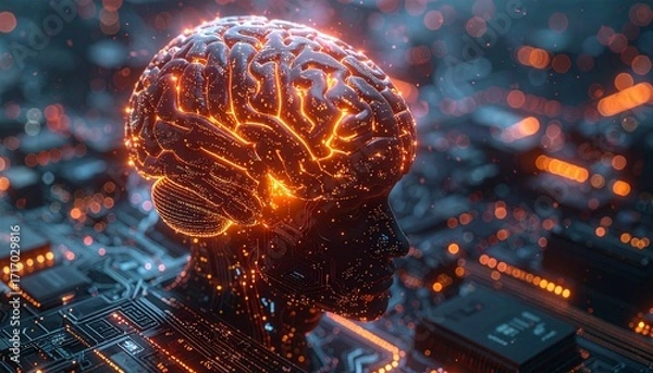 Fototapeta Artificial Intelligence Mind. Conceptual Digital Brain. AI Mind Digital Concept. 
