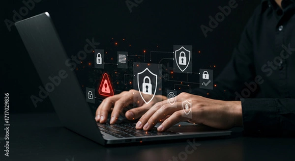 Obraz Cybersecurity Measures on Laptop.