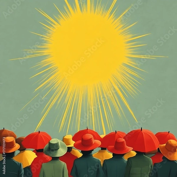 Obraz Crowd looks up at a vibrant sun