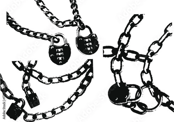 Fototapeta Broken metal chain with locks Grunge texture for urban art design. Vector illustration eps 10