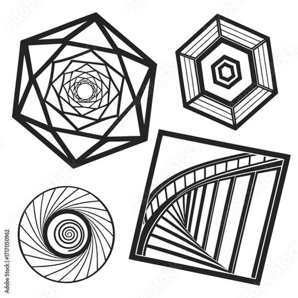 Fototapeta Geometric Optical Illusion Designs Black And White